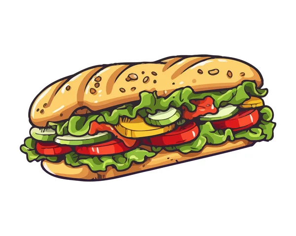 Sandwich Parrilla Con Icono Ensalada Tomate Fresco Aislado — Vector de stock