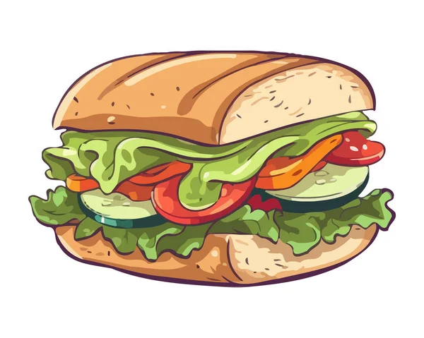 烤三明治与新鲜蔬菜图标隔离 — 图库矢量图片