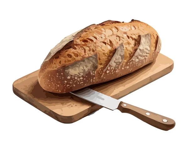 Frisch Gebackenes Ciabatta Brot Und Messer Symbol Isoliert — Stockvektor