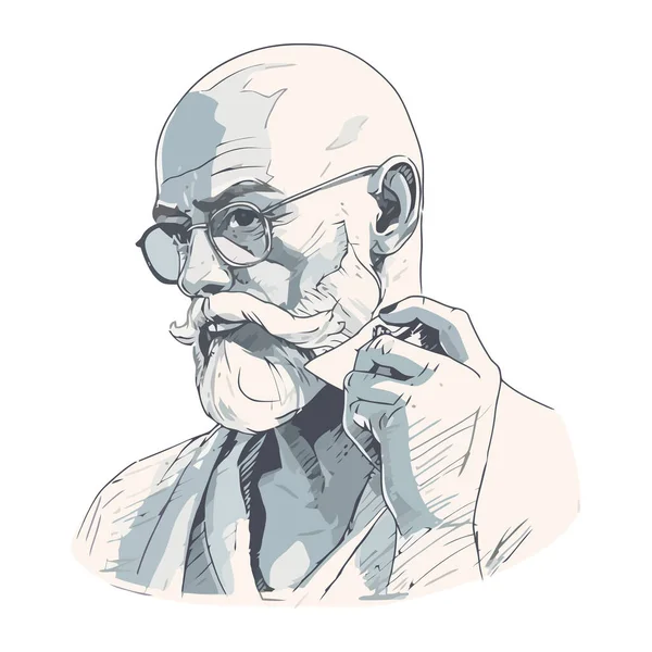 Vieil Homme Avec Moustache Tête Chauve Icône Souriante Isolé — Image vectorielle