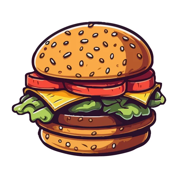 Susamlı Ekmek Ikonunda Izgara Sığır Burger Izole Edilmiş — Stok Vektör