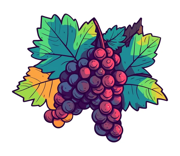 成熟的多汁葡萄丛为秋季收获图标隔离 — 图库矢量图片