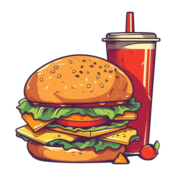 孤立烤肉 芝士汉堡和可乐餐图标 — 图库矢量图片