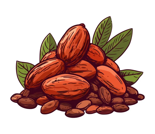Yaprak Ikonunda Taze Organik Kakao Atıştırmalığı Izole Edilmiş — Stok Vektör