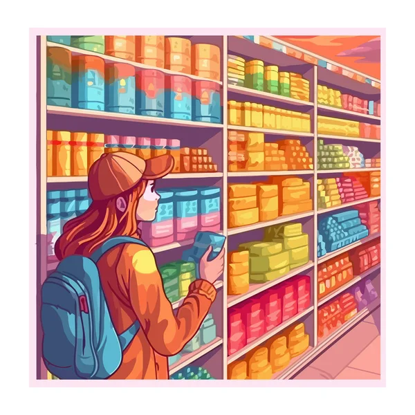 Een Persoon Kiezen Voor Voedsel Supermarkt Gangpad Pictogram Geïsoleerd — Stockvector