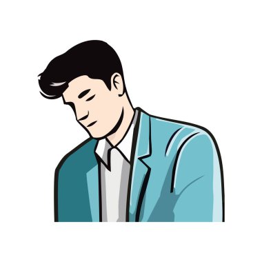 Genç iş adamı gülümsüyor, başarılı bir ikon izole edilmiş.