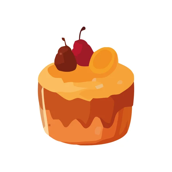 Cupcake Aux Baies Sucrées Avec Icône Crème Fraise Fraîche Isolé — Image vectorielle