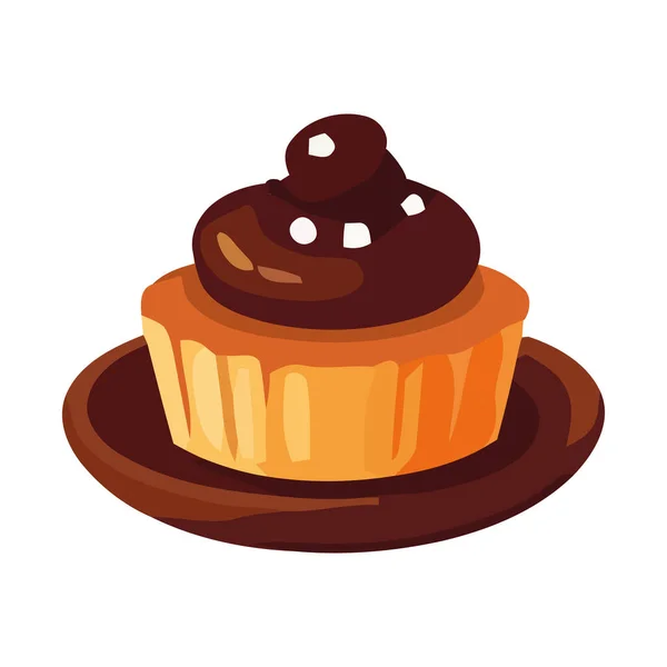 Süße Schokolade Cupcake Mit Cremiger Zuckerguss Symbol Isoliert — Stockvektor