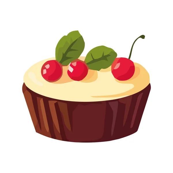 Cupcake Fraîchement Cuit Avec Icône Glaçage Crème Aux Fraises Isolé — Image vectorielle