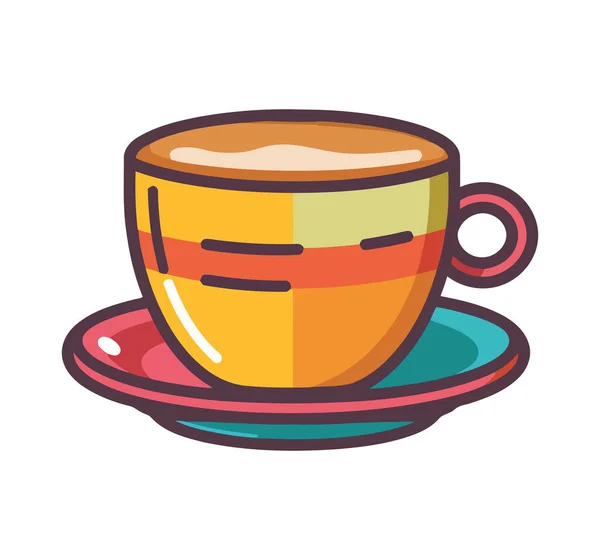 Hot Coffee Yellow Mug Saucer Icon Isolated — Stock Vector