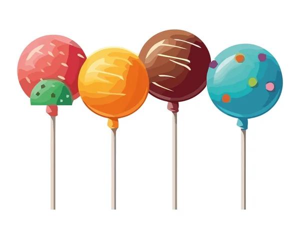 Mehrfarbige Bonbons Mit Stick Symbol Isoliert — Stockvektor