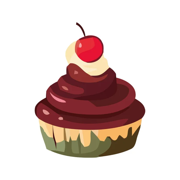 Cupcake Mignon Avec Glaçage Aux Fraises Icône Décoration Isolé — Image vectorielle