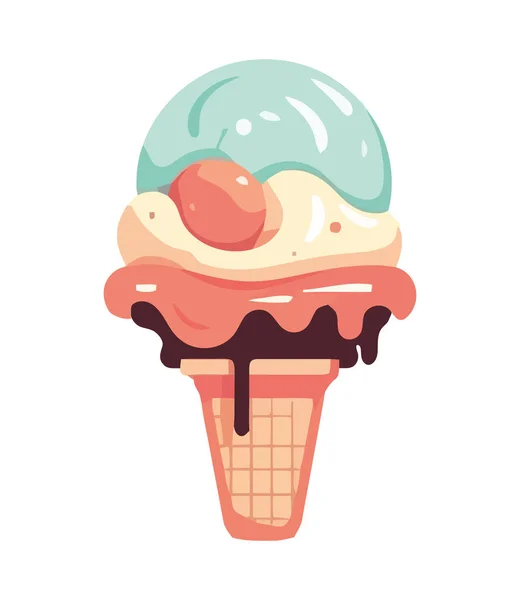 Sweet Ice Cream Cone Chocolate Ball Icon Isolated — Stock Vector