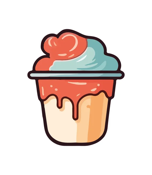 Niedliche Cartoon Cupcake Symbol Mit Schokolade Zuckerguss Symbol Isoliert — Stockvektor