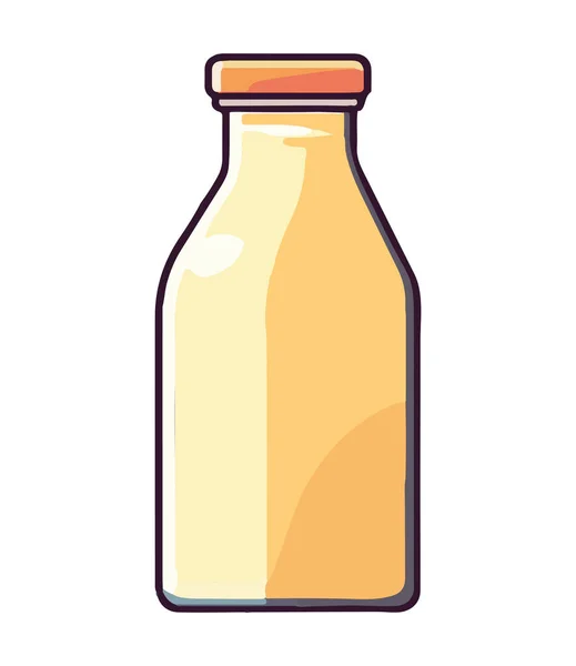 Органічне Молоко Скляній Пляшці Жовтим Значком Кришки Ізольовано — стоковий вектор