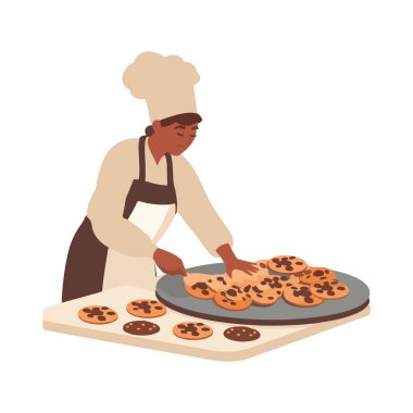 Aşçı mutfak ikonunda ev yapımı kurabiyeler pişiriyor.