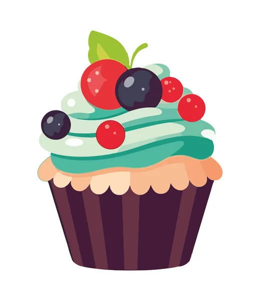Γλυκό Cupcake Εικόνα Φρούτων Και Κρέμας Απομονωμένο — Διανυσματικό Αρχείο