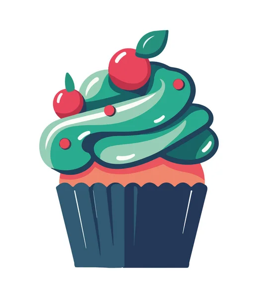 イチゴの装飾アイコンが孤立したかわいいカップケーキ — ストックベクタ