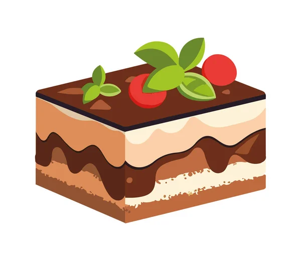Γλυκό Κομμάτι Πίτας Σοκολάτα Και Φράουλα Απομονωμένη Εικόνα — Διανυσματικό Αρχείο