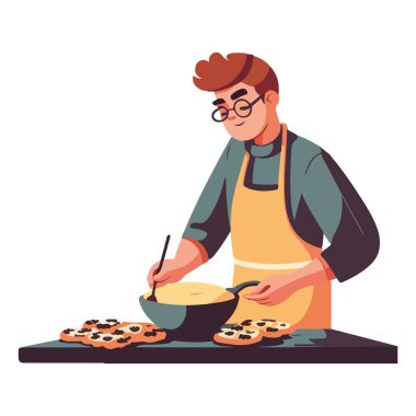 Aşçı gülümserken gurme sağIıklı yemek ikonu hazırlıyor.