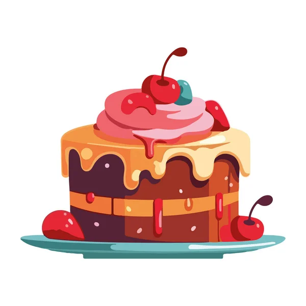 甜巧克力蛋糕与草莓糖霜图标隔离 — 图库矢量图片