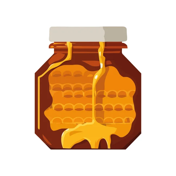 瓶の中の甘い蜂蜜 白い背景のアイコンは隔離された — ストックベクタ