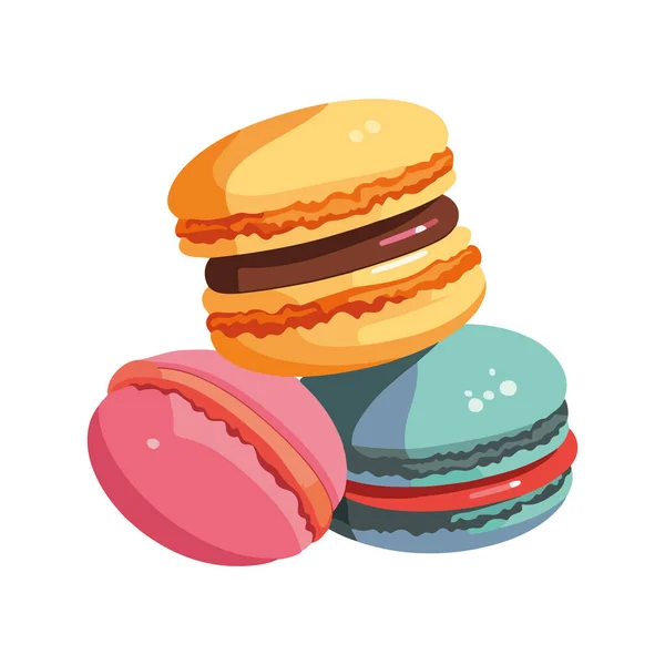 Gourmet Macaron Cookies Avec Icône Remplissage Crème Isolé — Image vectorielle