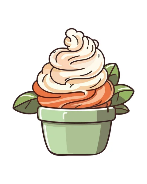 Niedliche Karikatur Cupcake Blumentopf Design Ikone Isoliert — Stockvektor