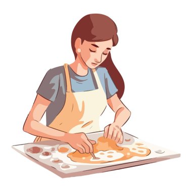 Baker Woman ev yapımı gurme pizza ikonu izole