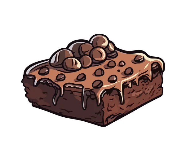 Süße Schokoladenkuchenscheibe Mit Beerendekoration Ikone Isoliert — Stockvektor