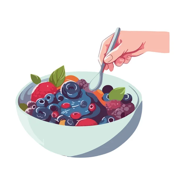 Blueberry Dan Stroberi Segar Dalam Ikon Mangkuk Penutup Yang Terisolasi - Stok Vektor