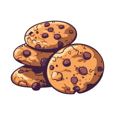 Taze pişmiş kurabiye, çikolata parçacıkları ve izole edilmiş tatlılık simgesi.