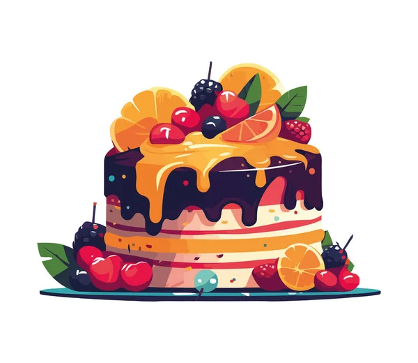 Süßes Dessert Mit Früchten Und Sahne Dekoration Symbol Isoliert — Stockvektor