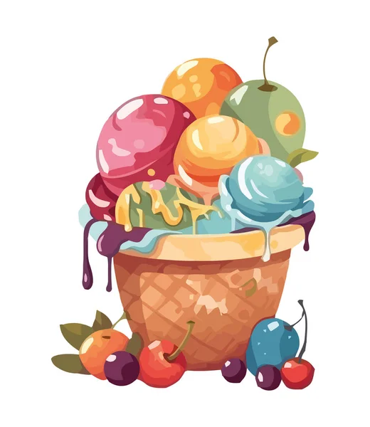 Sweet Berries Melting Ice Cream Icon Isolated — Stock Vector