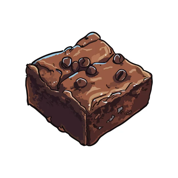 Süße Schokolade Brownie Mit Cremiger Glasur Dekoration Symbol Isoliert — Stockvektor