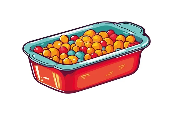 用塑料容器盛放新鲜水果 健康小吃图标隔离 — 图库矢量图片