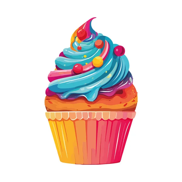 Süße Cupcakes Cremig Und Streusel Symbol Isoliert — Stockvektor