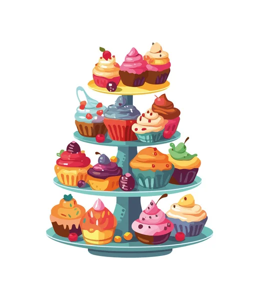 Sladká Oslava Gurmánskými Cupcakes Bonboniéra Izolované — Stockový vektor