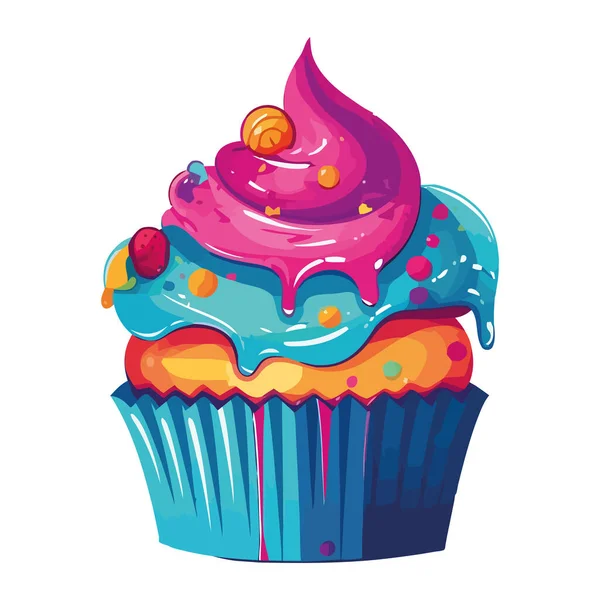 Niedliche Cupcake Mit Süßen Zuckerguss Symbol Isoliert — Stockvektor