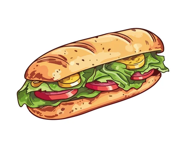Sandwich Gastronomique Bœuf Porc Tomate Isolé — Image vectorielle