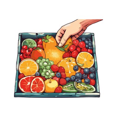 Taze organik meyve salatası, sağlıklı vejetaryen yemek ikonu izole edilmiş.
