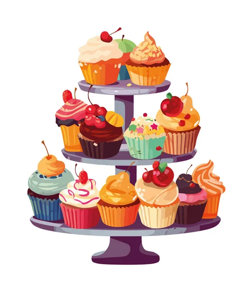 Süße Cupcakes Mit Sahne Und Erdbeer Ikone — Stockvektor