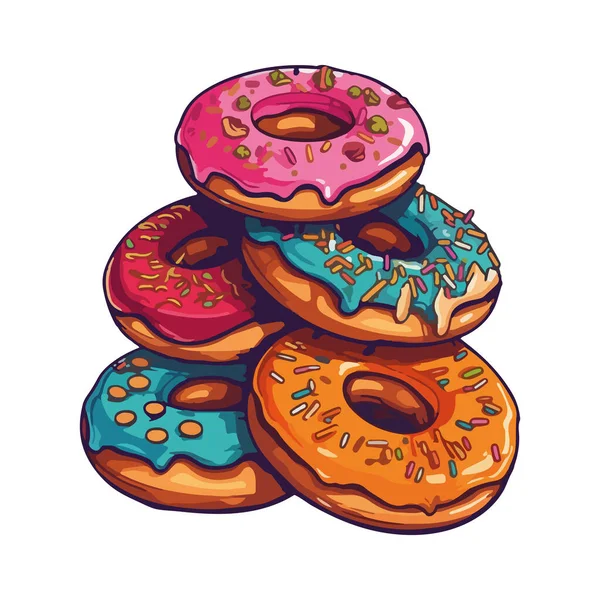 Zoete Donuts Dessert Gebak Pictogram Geïsoleerd — Stockvector