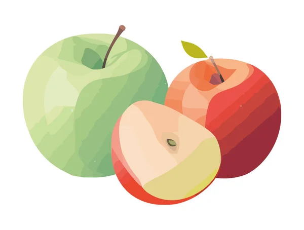 Manzanas Frescas Alimentación Saludable Frescura Icono Aislado — Archivo Imágenes Vectoriales