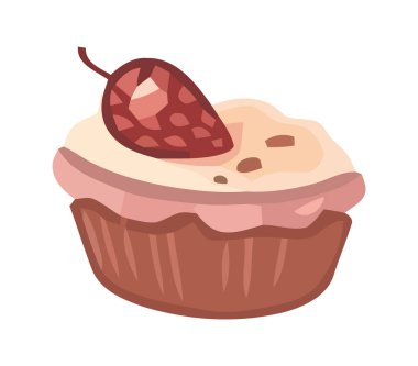 Kremalı ve çilek ikonlu tatlı kekler.