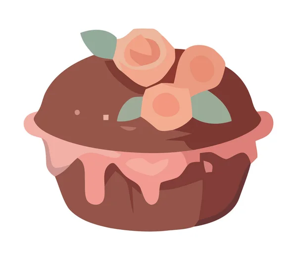 Linda Cupcake Vector Con Crema Chocolate Icono Aislado — Vector de stock