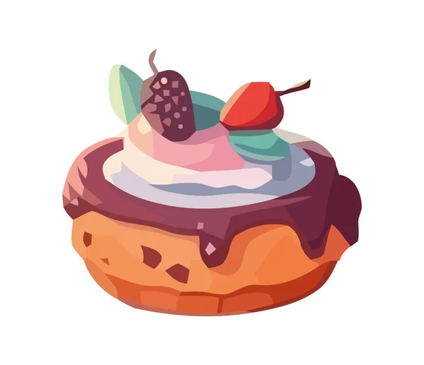 Χαριτωμένο Cupcake Κινουμένων Σχεδίων Φρέσκα Φρούτα Διακόσμηση — Διανυσματικό Αρχείο