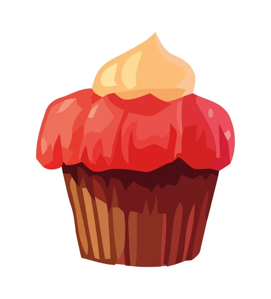 Gebackener Cupcake Mit Erdbeerglasur Zur Feier — Stockvektor