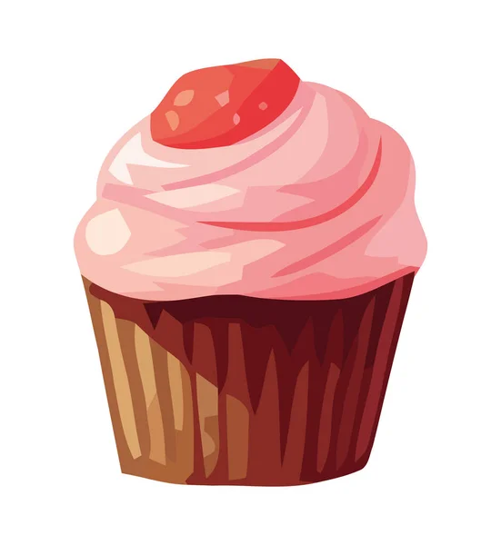 Niedliche Cupcake Mit Erdbeerglasur Und Dekoration Symbol Isoliert — Stockvektor