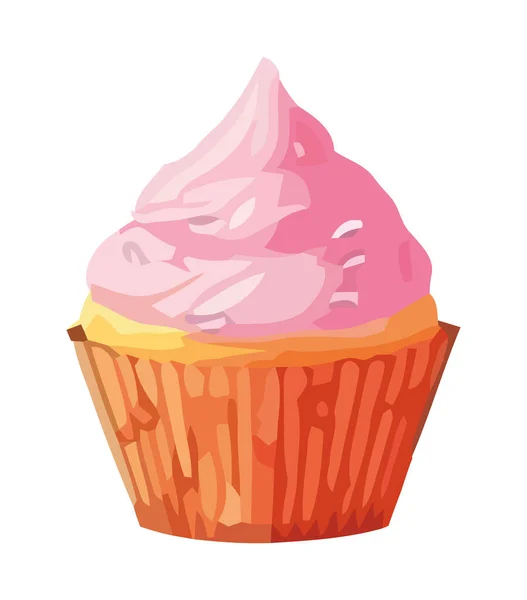 Zelfgemaakte Cupcake Met Roze Glazuur Decoraties Pictogram Geïsoleerd — Stockvector
